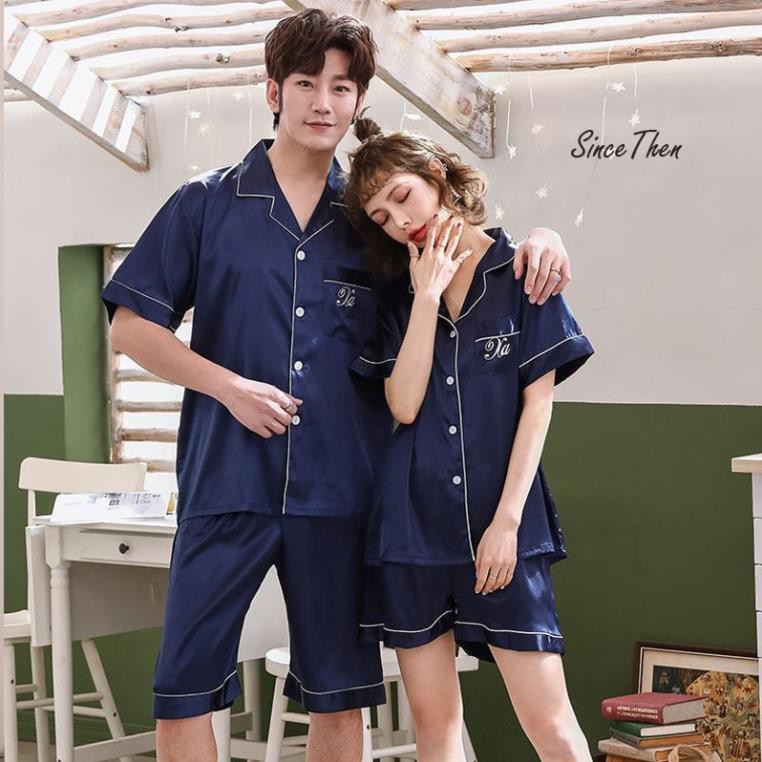 Đồ ngủ đôi vải lụa thoáng mát màu xanh, pijama đôi, quà cưới ý nghĩa, hàng có sẵn - Since Then ,