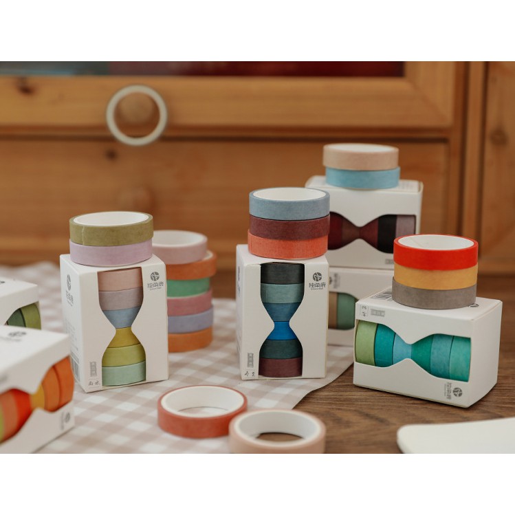 Bộ 6 cuộn washi tape trơn Morandi 24 solar terms băng keo trang trí sổ tay - part 1 | BSW089