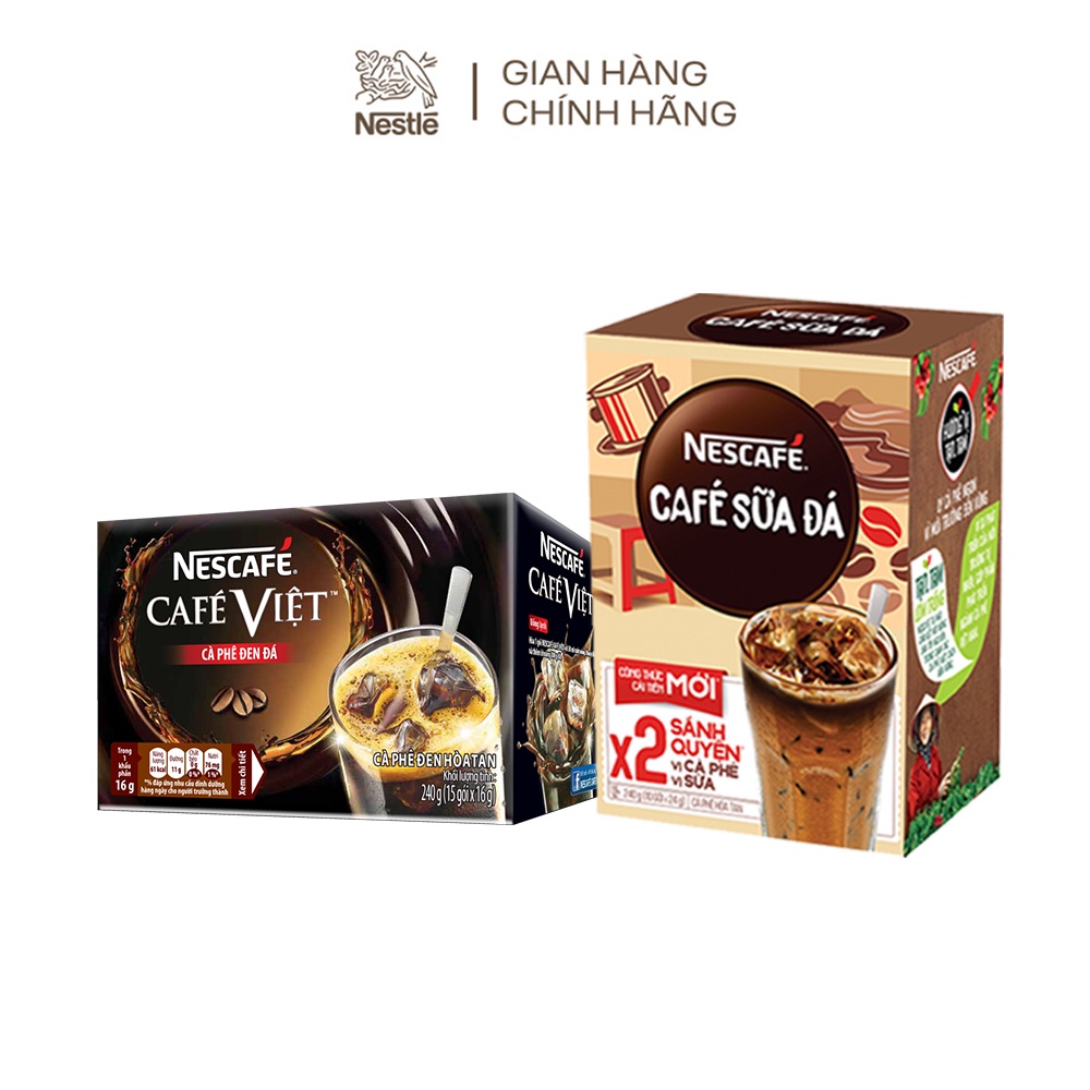 [Tặng 2 ly sứ pastel màu ngẫu nhiên]Combo 2 hộp cà phê Nescafe: Café sữa đá(10gói/hộpx24g) + Café đen đá(15gói/hộpx16g)