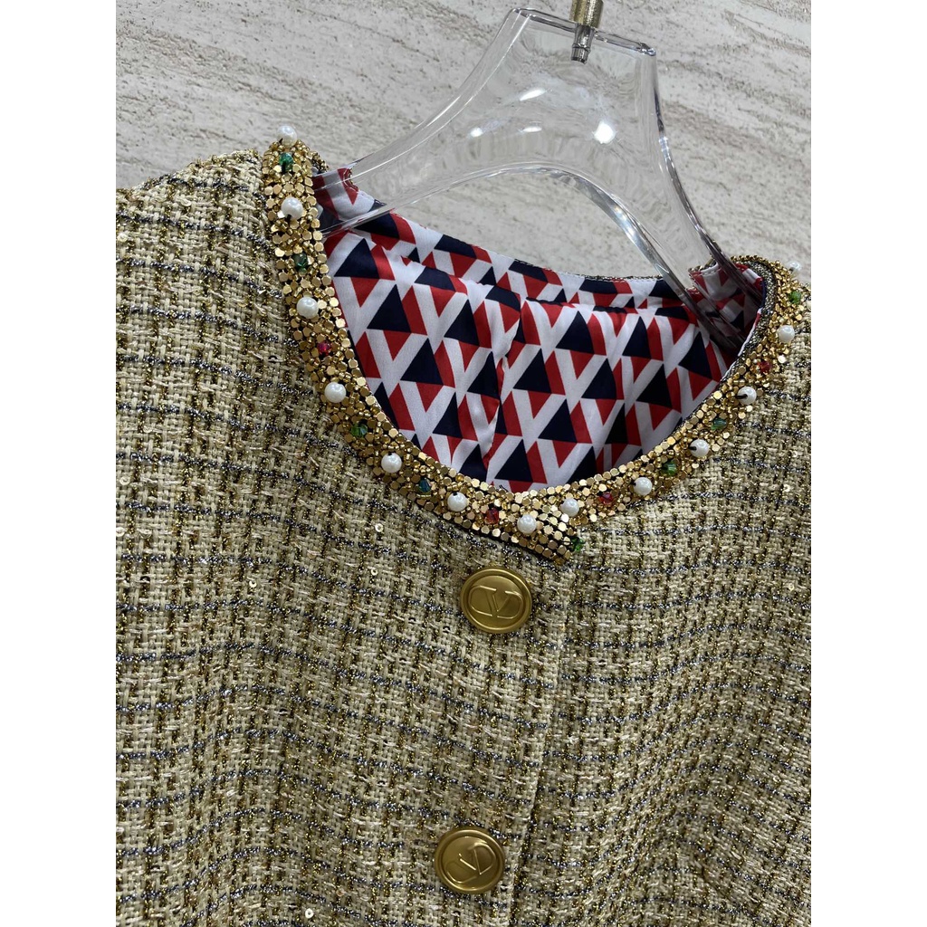 Đầm dạ tweed nữ thời trang cao cấp Valentino phong cách sang trọng, thời thượng