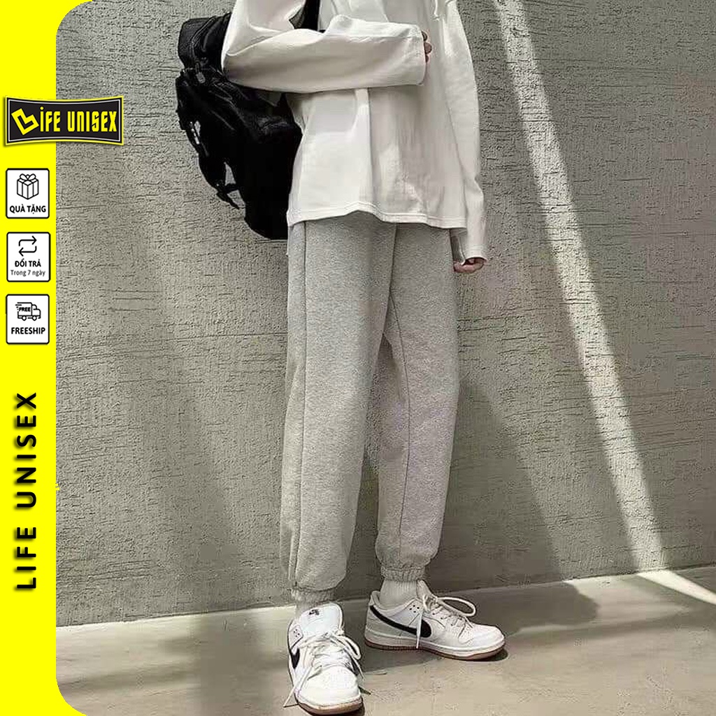 Quần jogger ống rộng nam nữ trơn BASIC quần nỉ DA CÁ ống bom bo chun ulzzang LIFE UNISEX