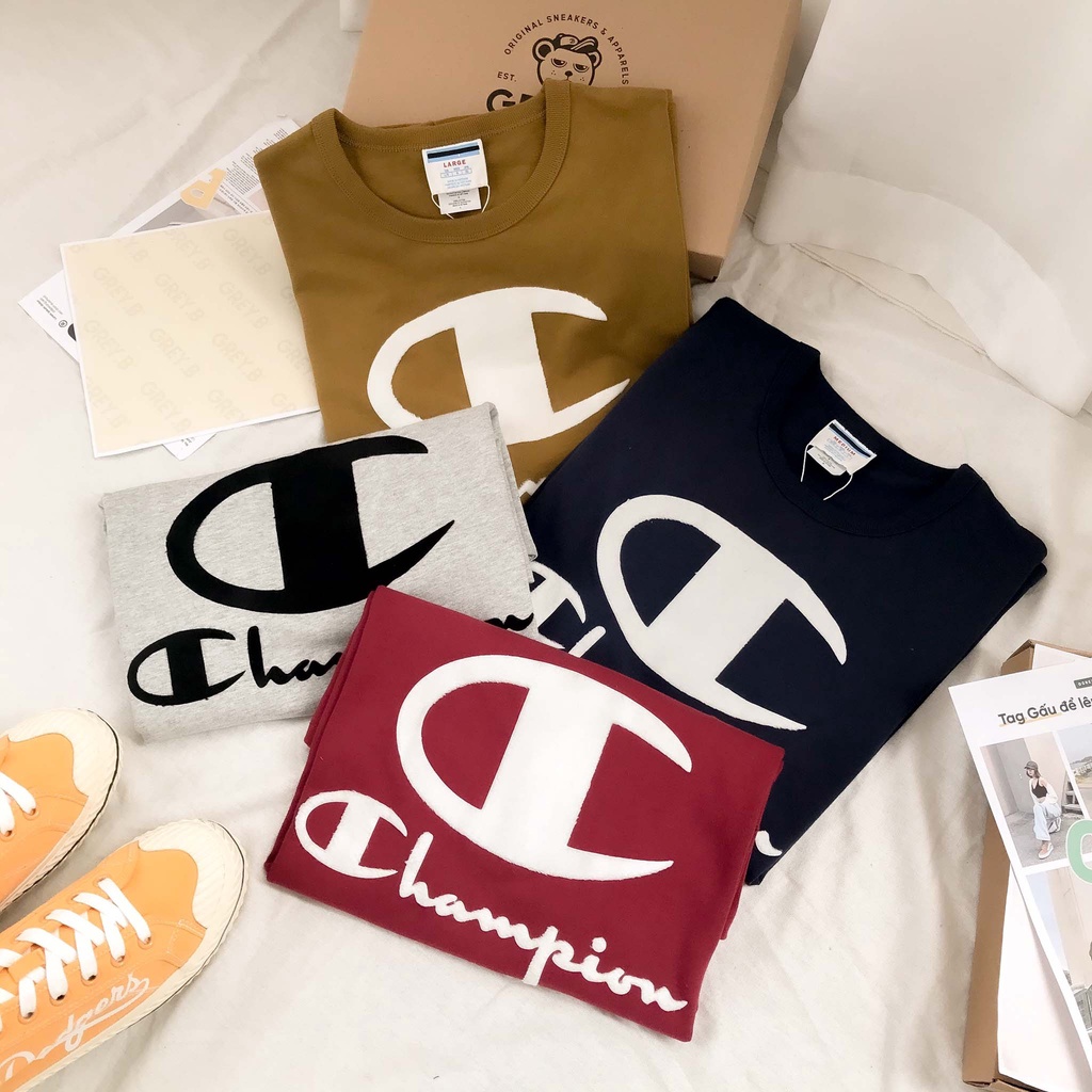 Áo Thun Cham.pion In Logo Phong Cách Hàn Quốc