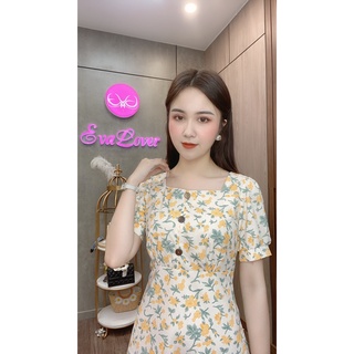 Váy Dáng A Cổ Vuông Cúc Gỗ Thô Lụa Cao Cấp