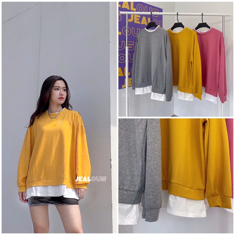 Áo nỉ dài tay, áo dài tay hai lớp lót trong màu trắng 5232