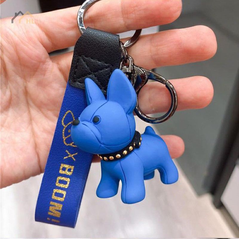 Leader French Bulldog Keychain Fashion Punk Pu Leather Strap Dog Keychains for Women Bag Pendant Jewelry Trinket Men's Car Key