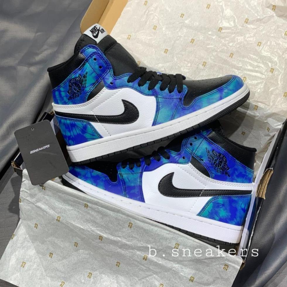 Giày thể thao Air Jordan xanh loang nước biển cổ cao, Giày JD1 tie dye cao cổ nam nữ siêu hot Full Box Bill + tặng dây