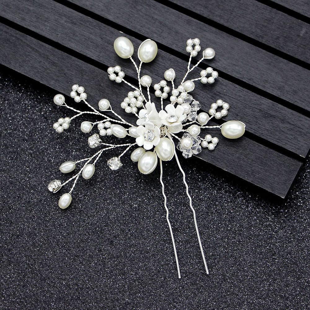 Kẹp tóc kim loại đính đá pha lê và ngọc trai nhân tạo thời trang cho nữ