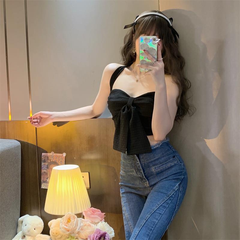 Áo Hai Dây Đính Nơ Phong Cách Hàn Quốc Quyến Rũ Cho Nữ