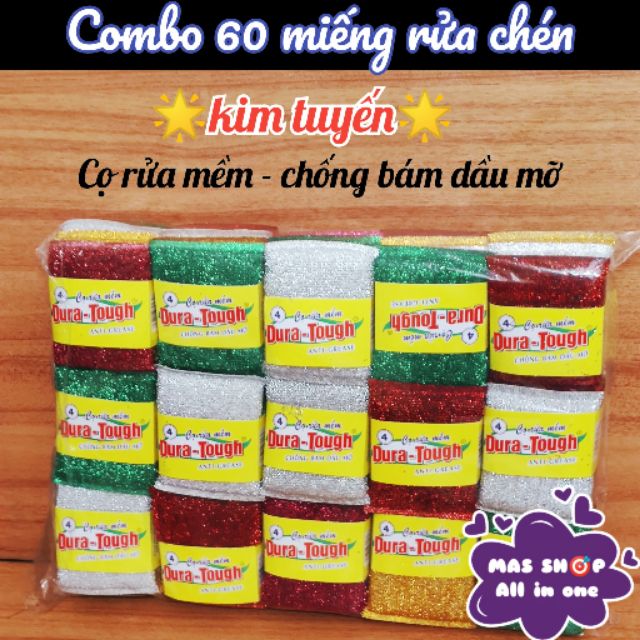 (GIÁ TỐT NHẤT) Combo 60 miếng rửa chén kim tuyến