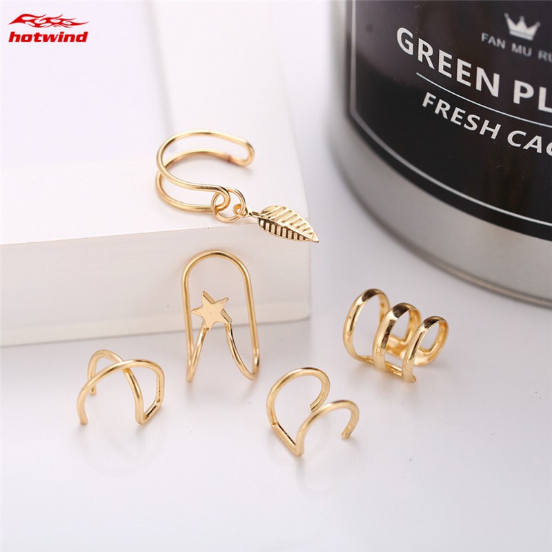 Set 5 khuyên tai rỗng dạng kẹp không xỏ thời trang nữ