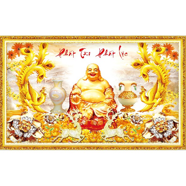 Tranh Đính Đá PHẬT DI LẠC (ĐÁ ABC CAO CẤP). Kích Thước: 90cm x 55cm