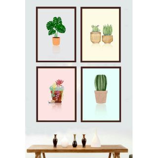 Tranh canvas hoa sen đá lá xương rồng bộ 4 tranh 30x40 kèm khung