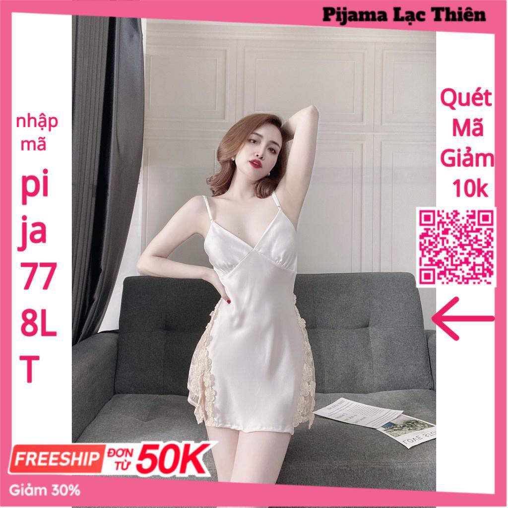 Váy Ngủ Sexy, Đầm Ngủ 2 Dây Kèm Quần ( Có Mút Ngực ) Chất Lụa Satin Phối Ren Hông Sexy Quyến Rủ, Gợi Cảm. | BigBuy360 - bigbuy360.vn