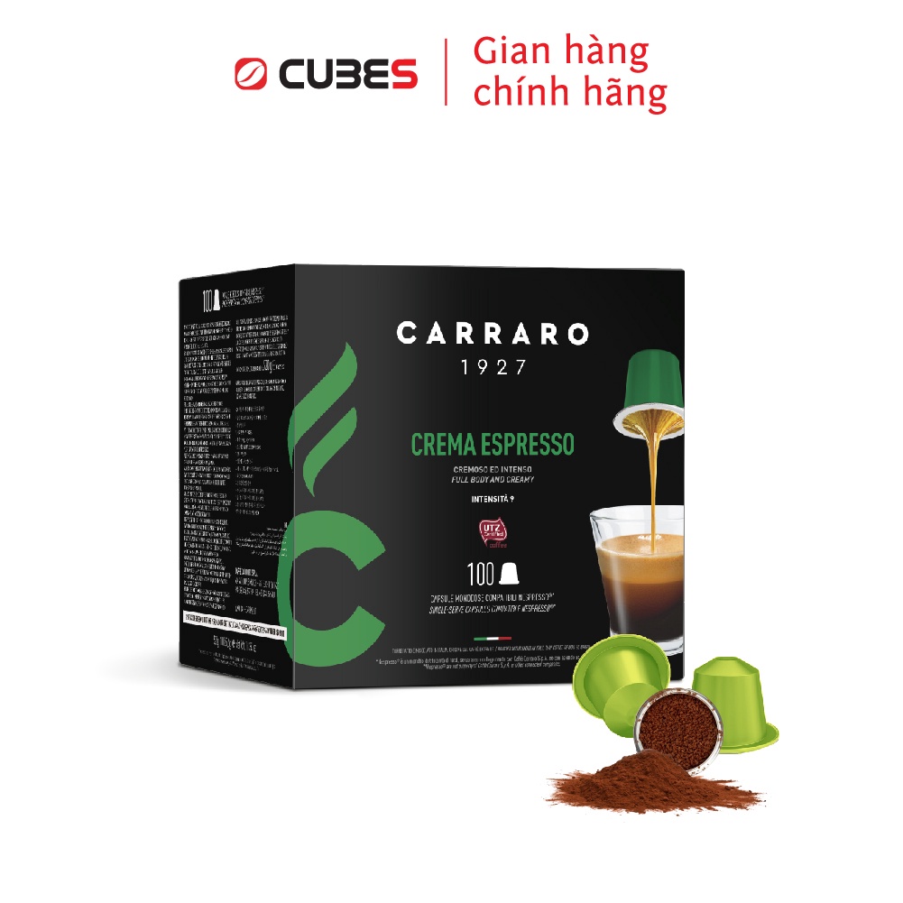 Cà Phê Viên Nén Carraro Crema Espresso 100 Viên tương thích với máy Nespresso - Nhập khẩu từ Ý