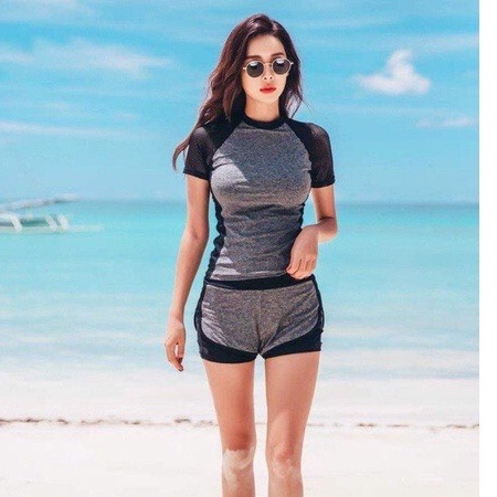 Molly bikini - Bộ bơi nữ kín đáo, đồ tắm 2 mảnh, áo phối lưới tay ngắn, quần shorts 2 lớp trẻ trung