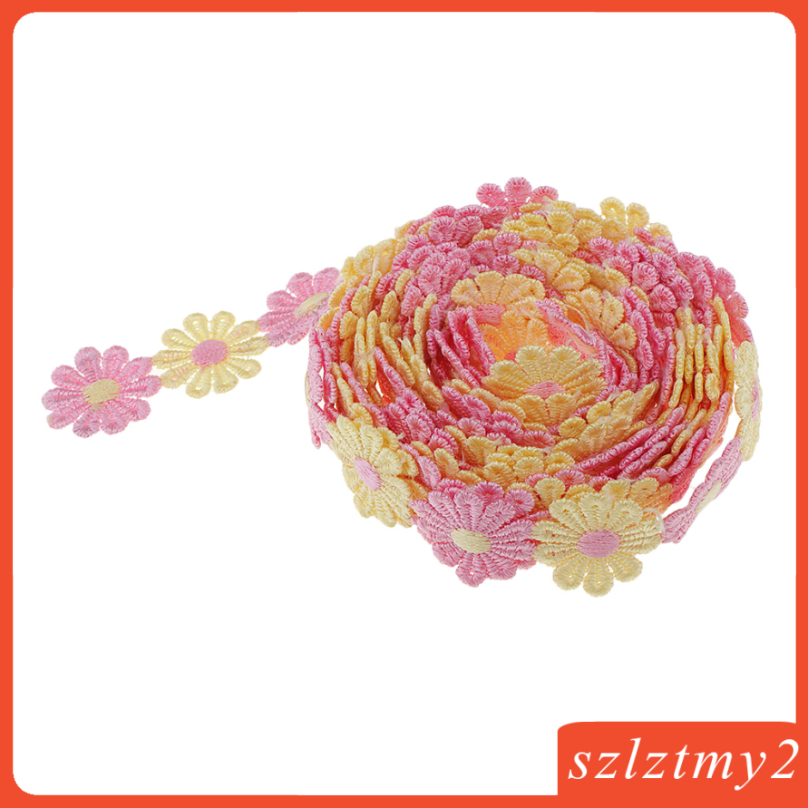 [galendale] Daisy Flowers Trim Ribbon DIY Sewing Craft Decor Lace Trimmings Yellow Pink