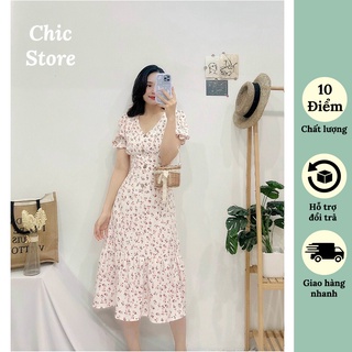[Video cận vải] Đầm hoa nhí  váy công sở dáng đuôi cá dài thanh lịch, sang trọng Chic.Store