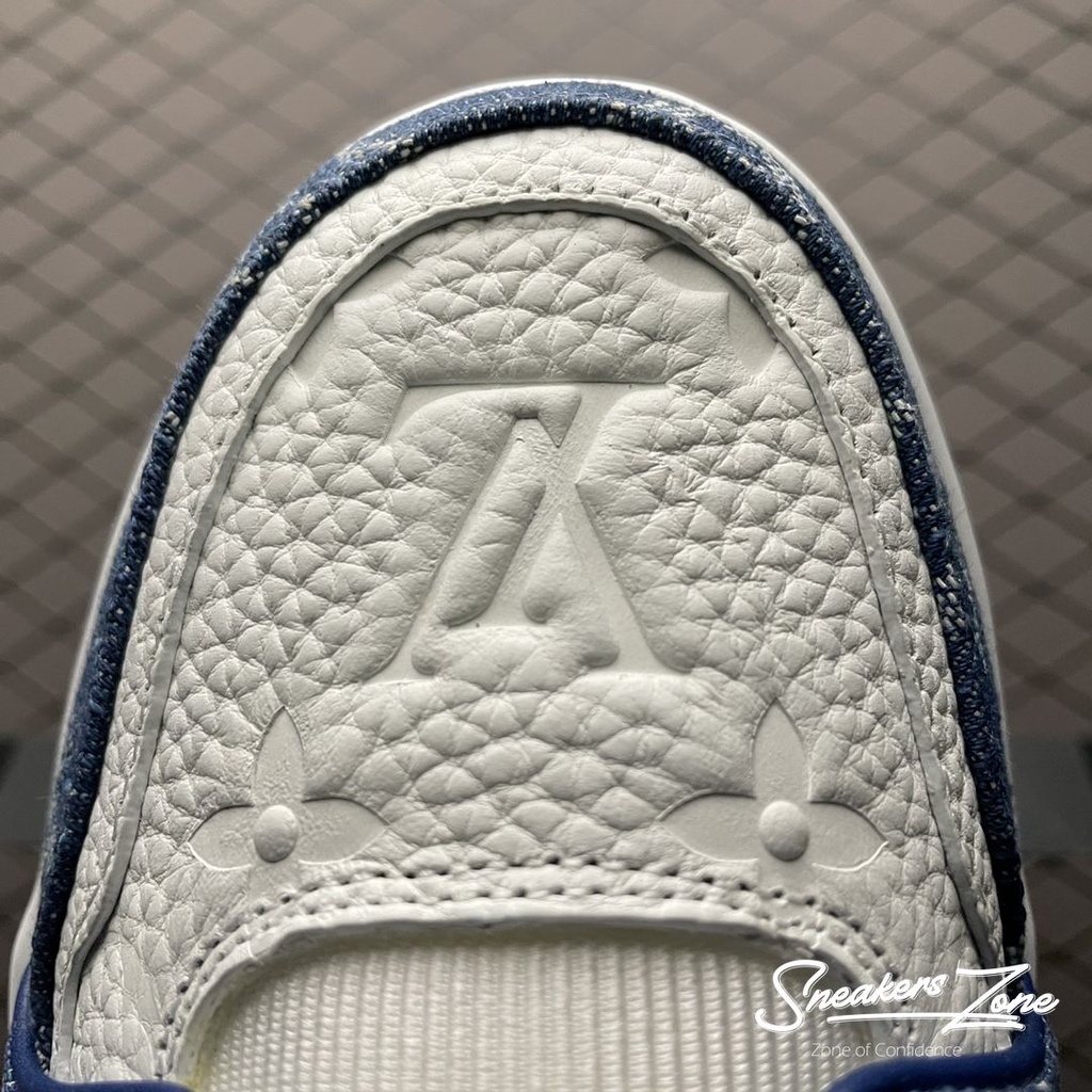 Giày Thể Thao LV Trainer Monogram Denim White Xanh Dương Vải Bò Cực Phong Cách Cho Cả Nam Và Nữ Sneakers World