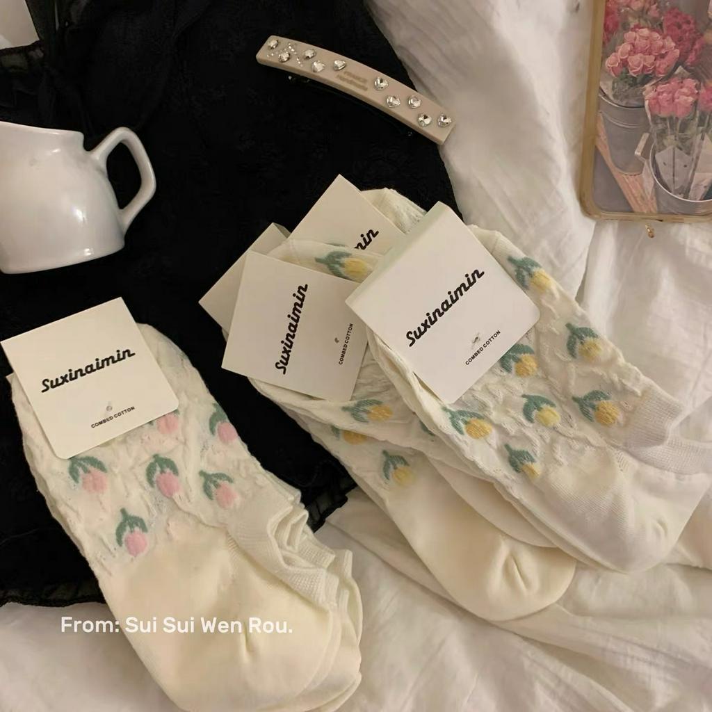 Tất nữ cổ ngắn FREESHIP Vớ nữ cổ ngắn cute vintage cotton trắng trơn hàn quốc đi mùa hè Tất nữ cute