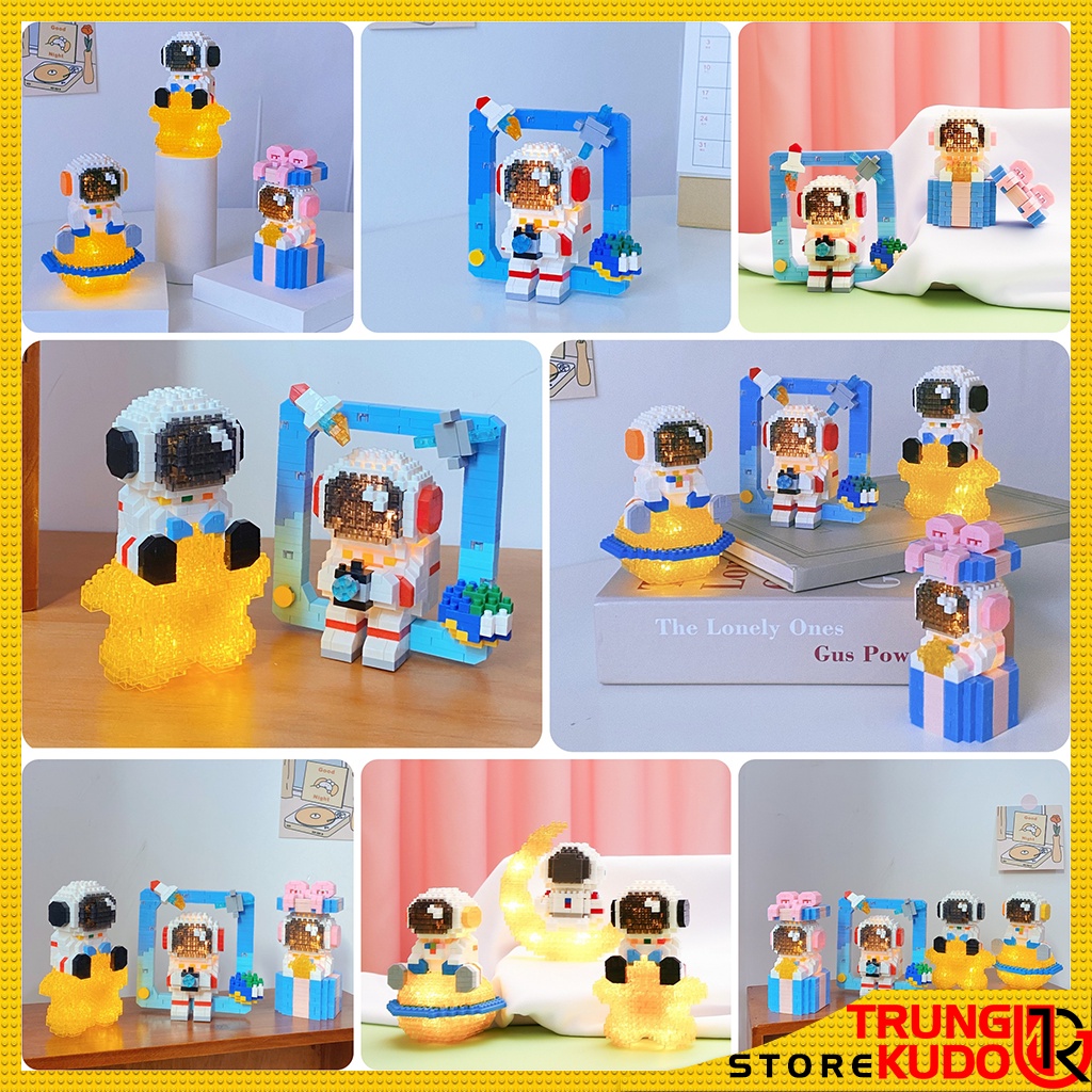 Mô hình Phi hành gia vũ trụ phát sáng dễ thương có đèn dạng đồ chơi xếp hình làm quà tặng, đồ decor