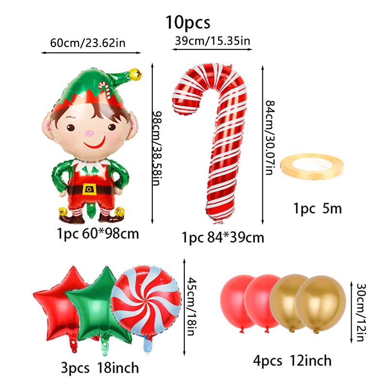 Unnyt Bộ Bong Bóng Màng Nhôm Hình Ông Già Noel Dùng Trang Trí Cây Thông Giáng Sinh