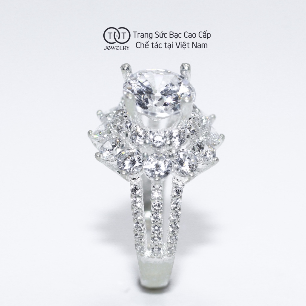 Nhẫn Bạc Nữ s925 Hoa Nạm Đá Phân Tầng T&amp;T Jewelry cao cấp NN019