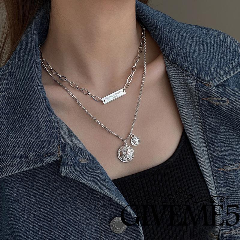 Vòng cổ hai lớp bằng kim loại mặt hình tượng thời trang cho nam nữ