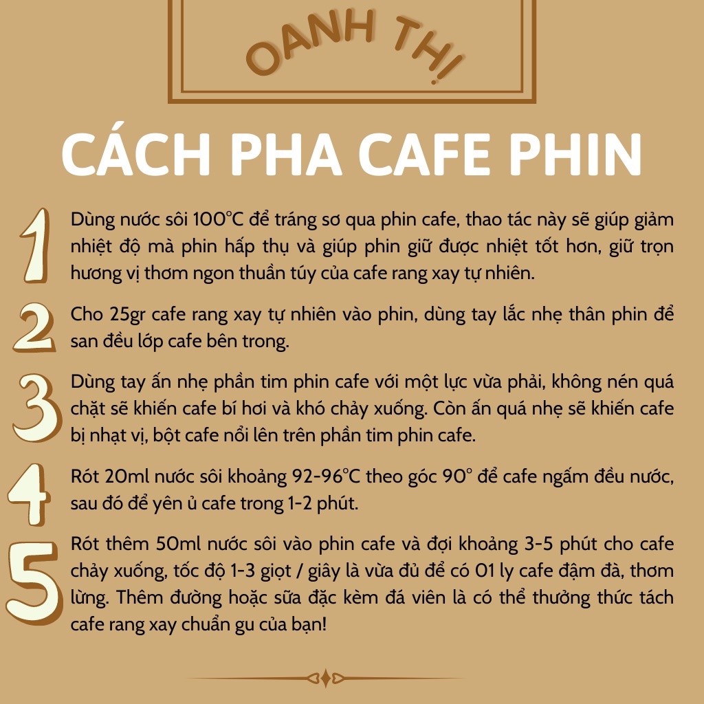 Cafe rang xay TỰ NHIÊN 100%  - OANH THỊ - Lâm Đồng - Gói dùng thử 100GR