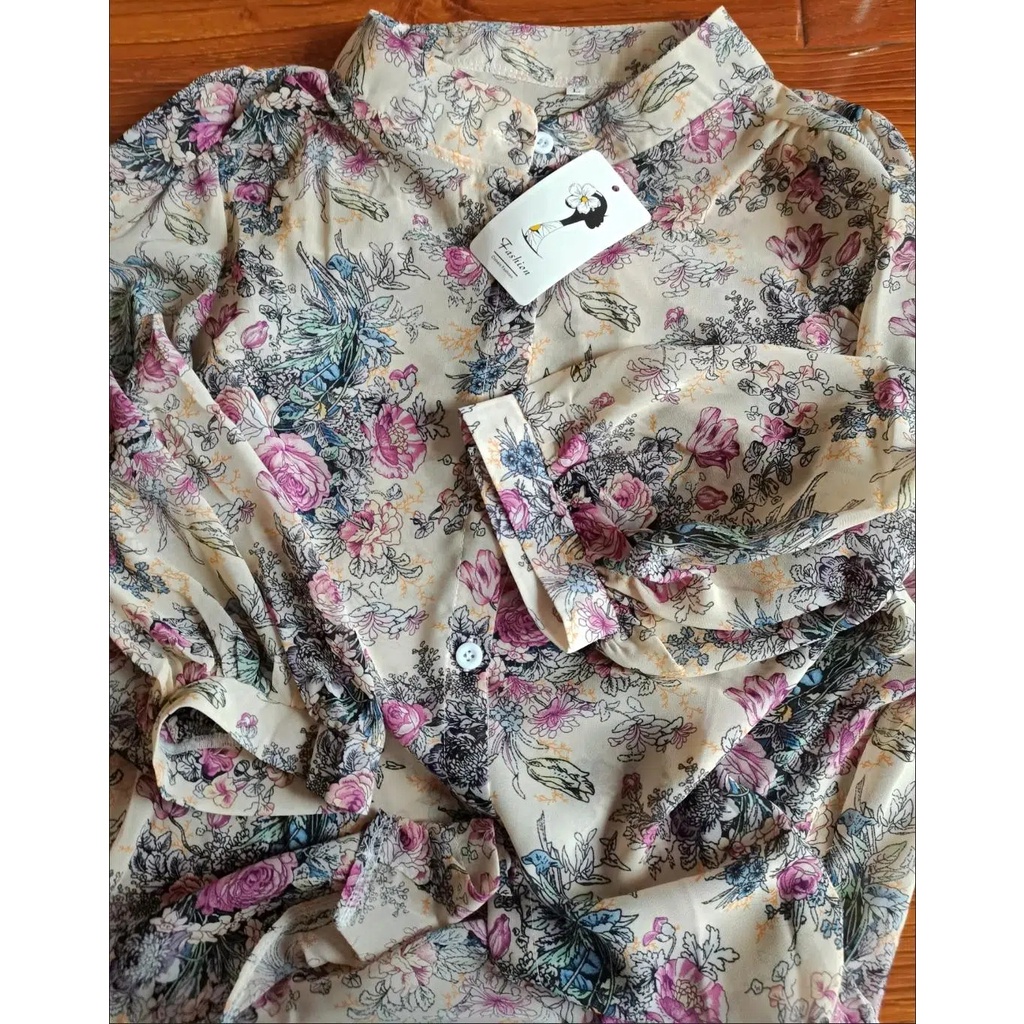 Áo Sơ Mi Chiffon Tay Lỡ 3 / 4 In Hoa Kiểu Vintage Thời Trang Cho Nữ