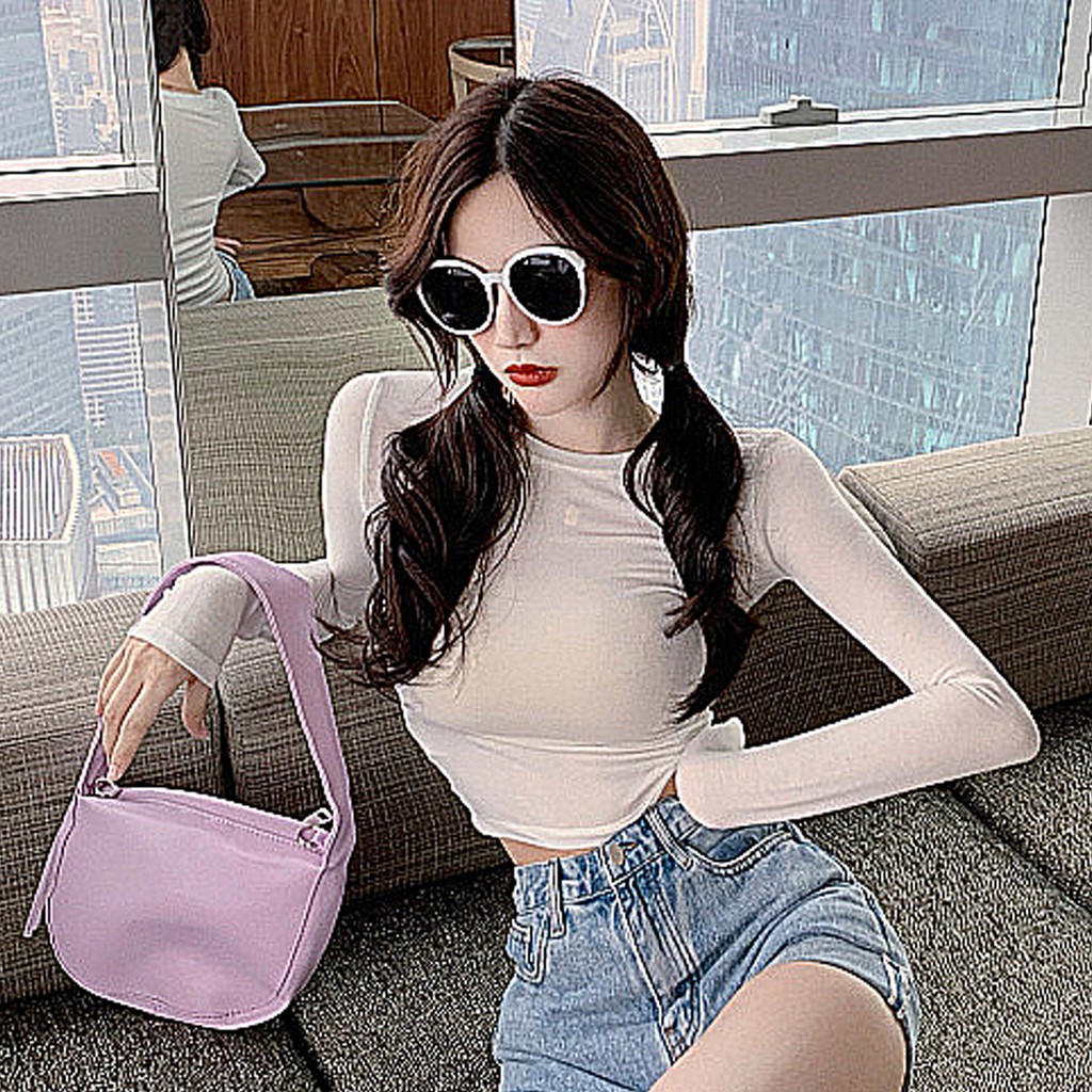 Áo croptop nữ tay dài kiểu ôm bigsize cổ tròn thun body VAVASA CT04