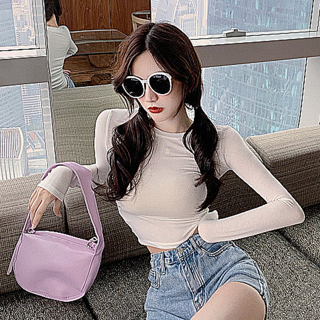 Áo croptop nữ tay dài kiểu ôm bigsize cổ tròn thun body VAVASA CT04 | BigBuy360 - bigbuy360.vn