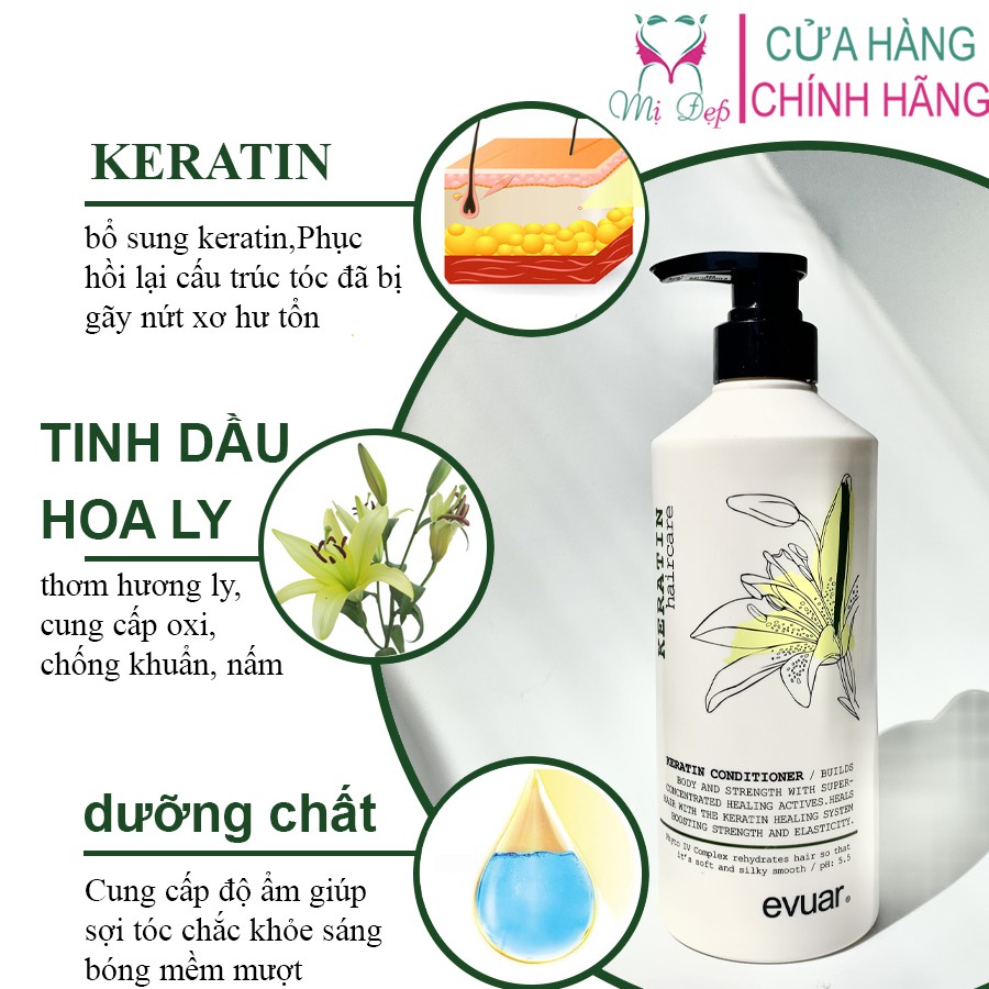 [TẶNG TINH DẦU - GIẢM 50K] CẶP DẦU GỘI XẢ KERATIN EVUAR CHÍNH HÃNG PHỤC HỒI TÓC HƯ TỔN