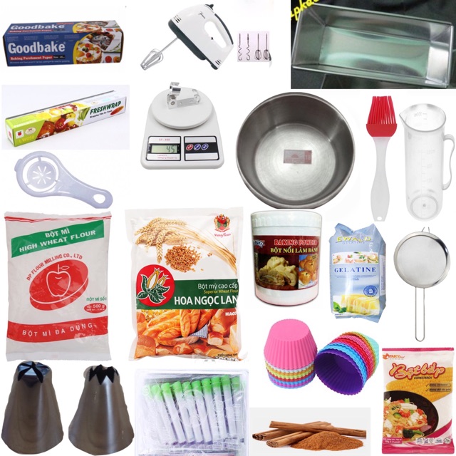 Set đồ làm bánh cơ bản Nguyên liệu làm bánh Dụng cụ làm bánh