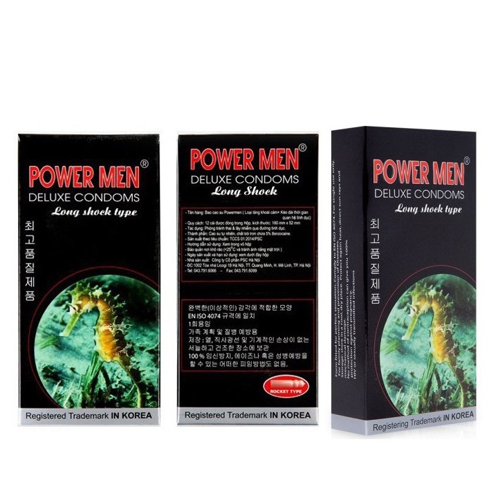 Bao Cao Su Power Men Long Shock Type (Hộp 12C) - Bcs Gân Gai & Siêu Mỏng, Nhiều Gel, Size 52mm
