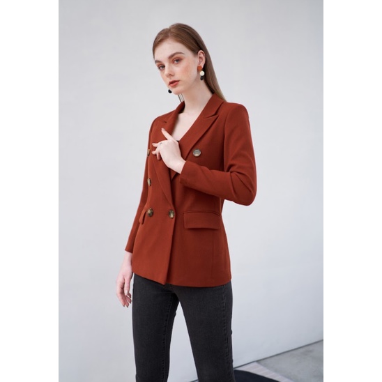 Áo khoác blazer dạ vừa 2 hàng khuy chéo cam đất 1BL1029 ADORE DRESS