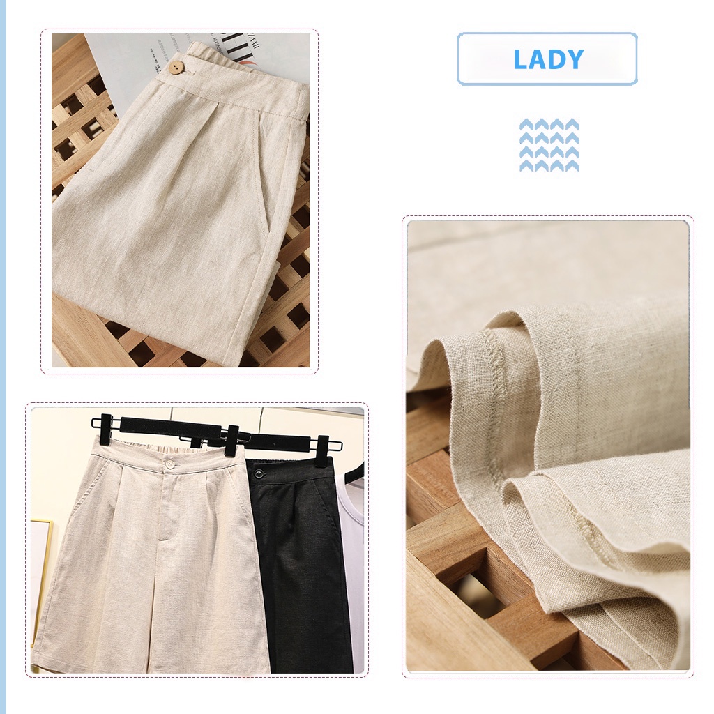 Quần sooc nữ mặc nhà cạp cao vải đũi TADA QĐ05