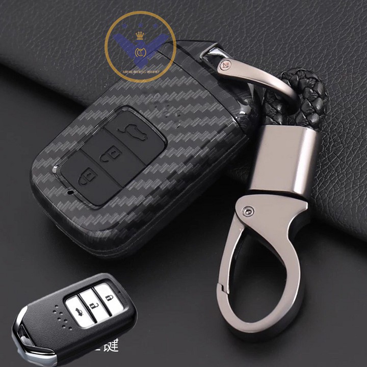 Ốp móc chìa khóa cacbon cao cấp xe Honda City, Civic, CRV bản 3 nút bấm-kèm móc khóa