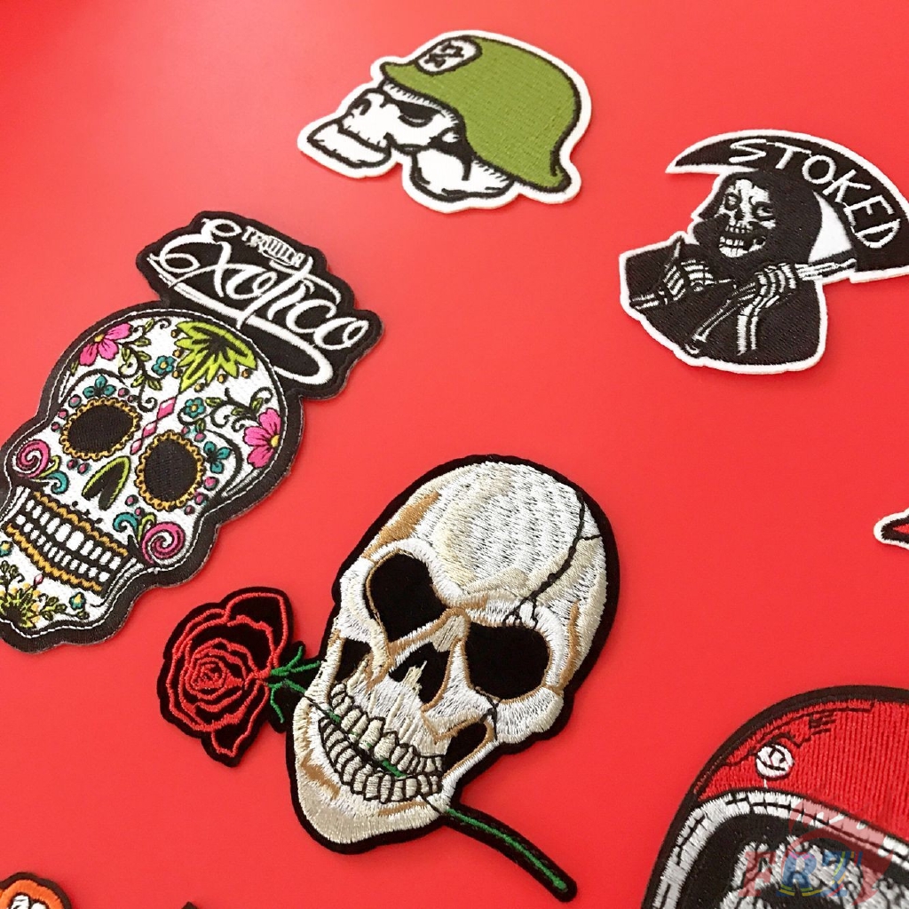 Miếng vá may/ủi trang trí quần áo với họa tiết đầu lâu phong cách punk cá tính