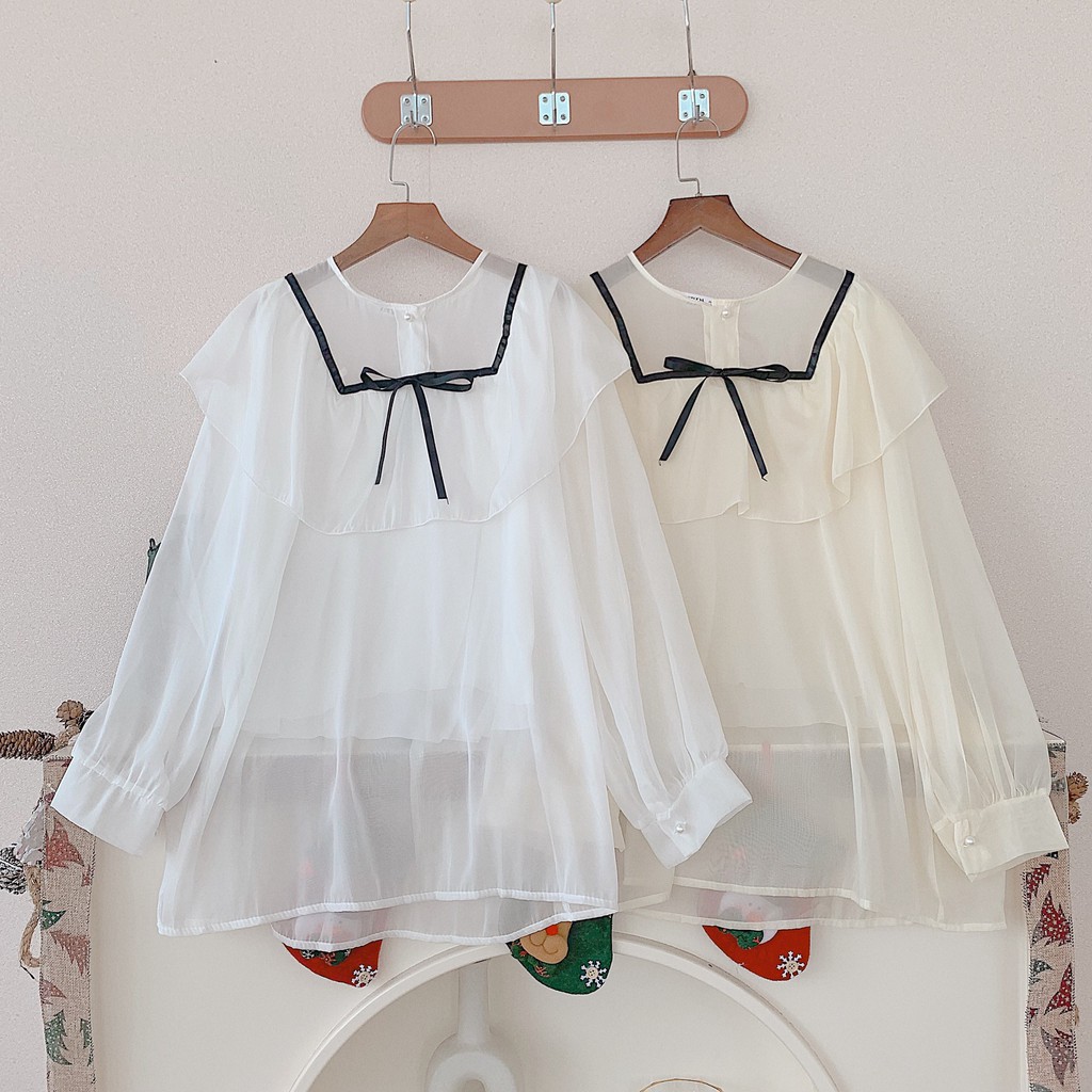 [ẢNH THẬT] - Áo sơ mi cổ nơ voan tơ ulzzang - SM05 - jannahouse