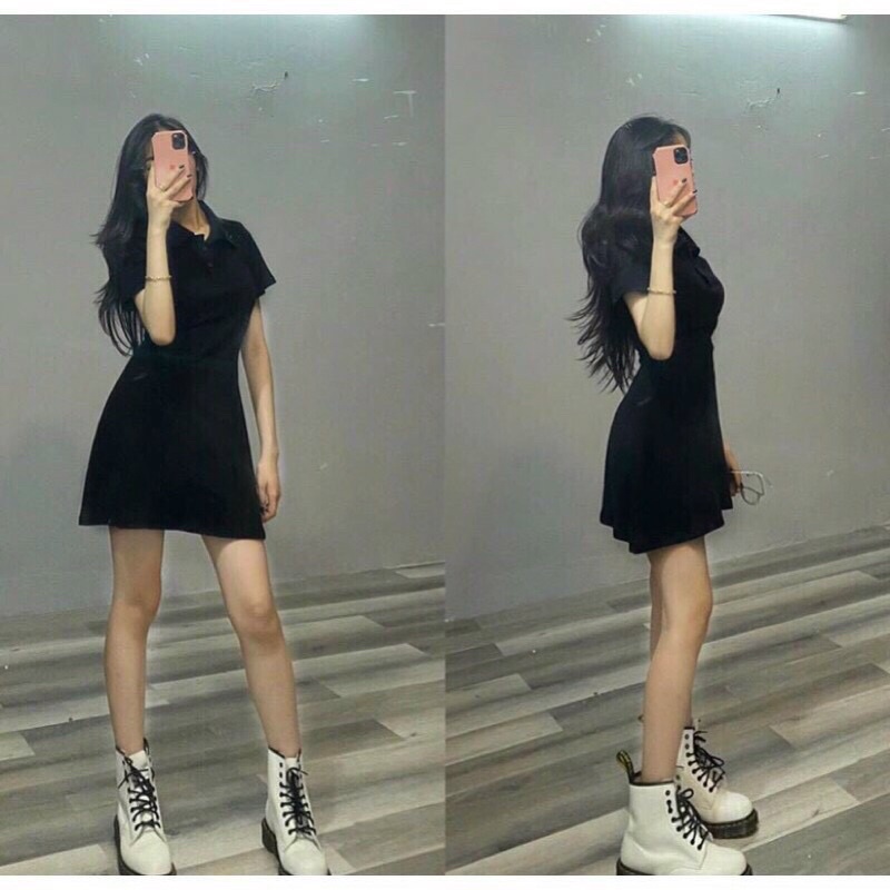 Đầm polo cổ đen
