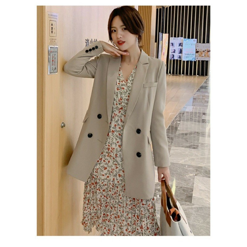 Áo khoác Vest nữ dáng dài đính 4 khuy tay chất liệu cao cấp