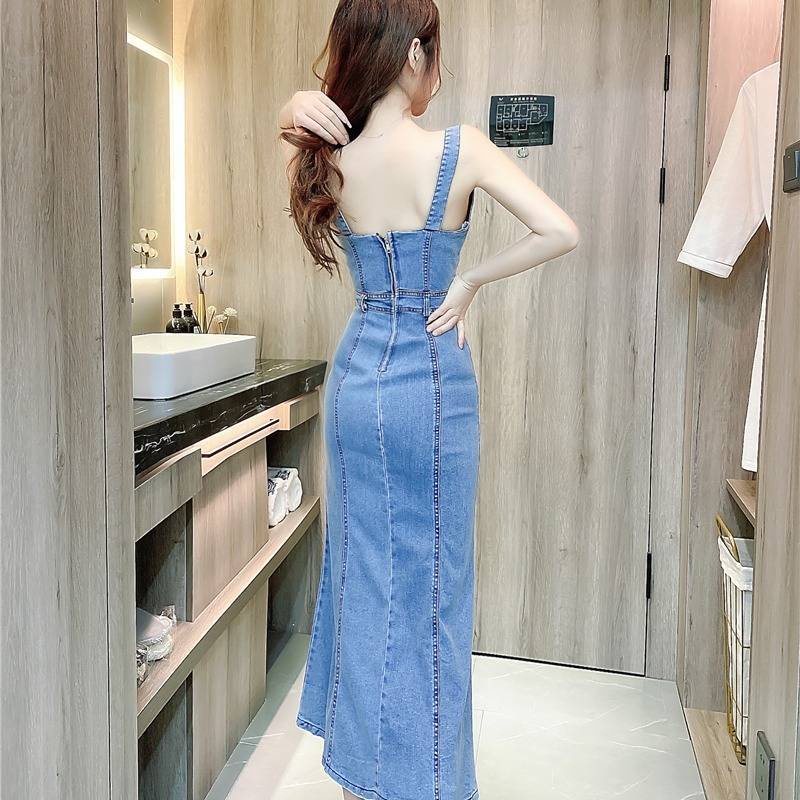 VÁY JEAN VÁY 2 DÂY NỮ QUẢNG CHÂU  SANG CHẢNH ĐI CHƠI, ĐI TIỆC- VÁY HOT TREND 2021