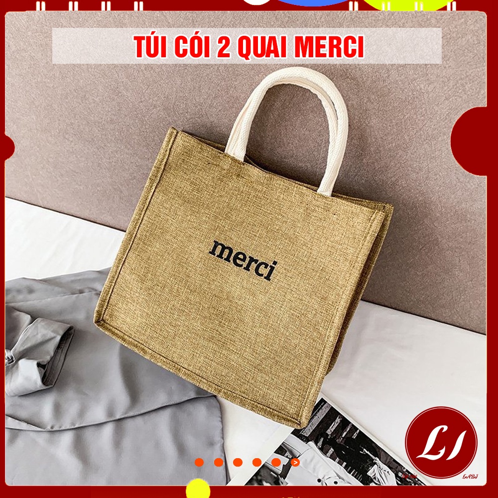Túi cói MERCI 2 quai đựng đồ tiện lợi (35x36cm)