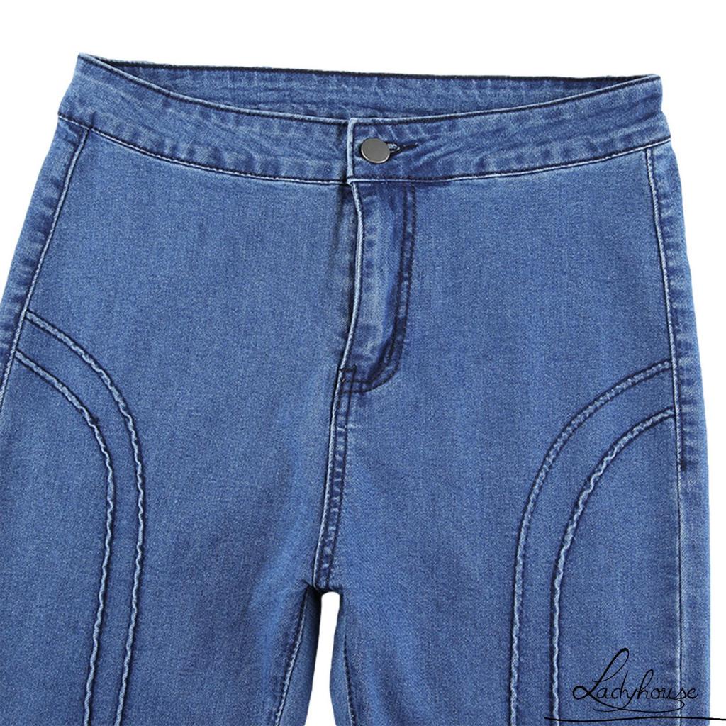 Quần jeans dài lưng vừa phối nút khóa kéo thời trang cho nữ