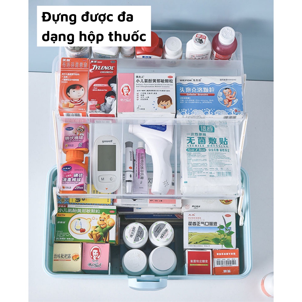 Hộp đựng thuốc y tế gia đình 3 tầng phân loại các thuốc có tay cầm và khoá hộp chắc chắn siêu bền
