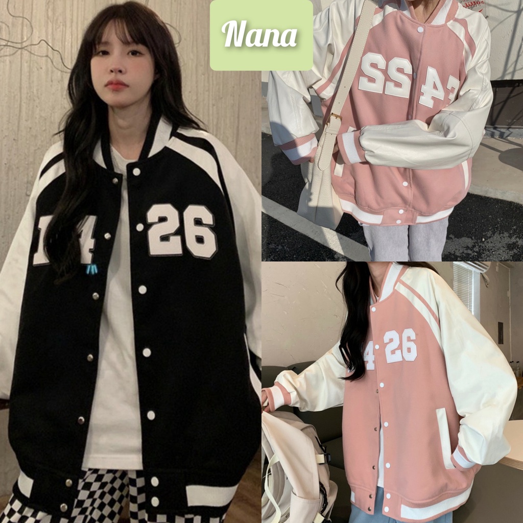 Áo bomber phối tay F4 hai màu oversize/Áo khoác nỉ cotton unisex cúc bấm nanashop