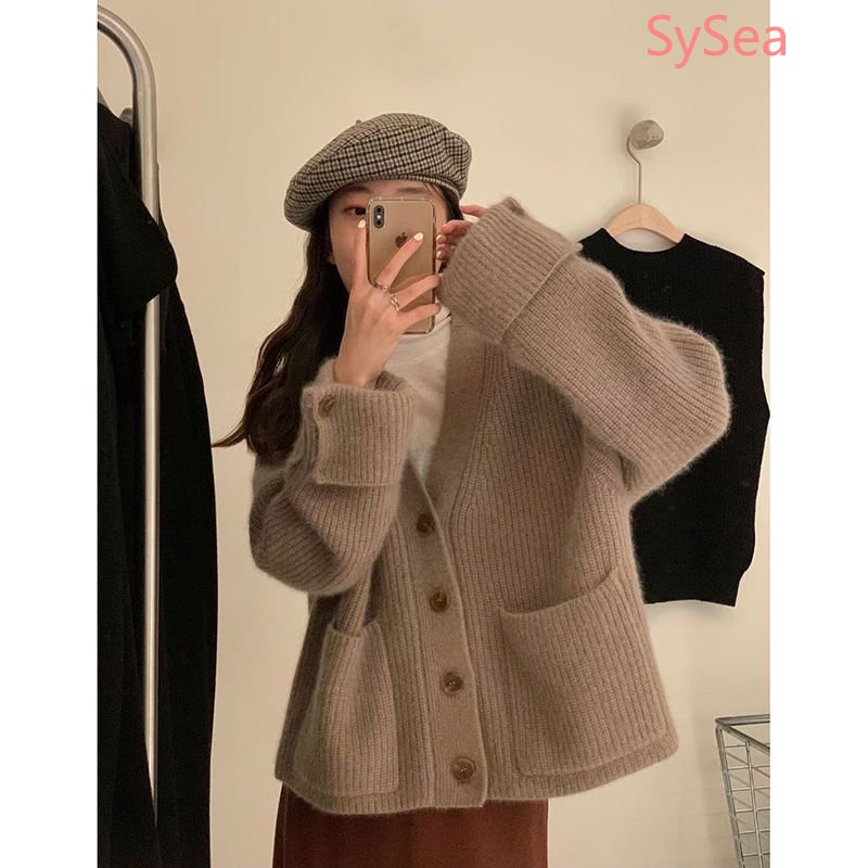 Áo Khoác Cardigan Nữ Có Túi Lớn Thời Trang Thu Đông Hàn Quốc