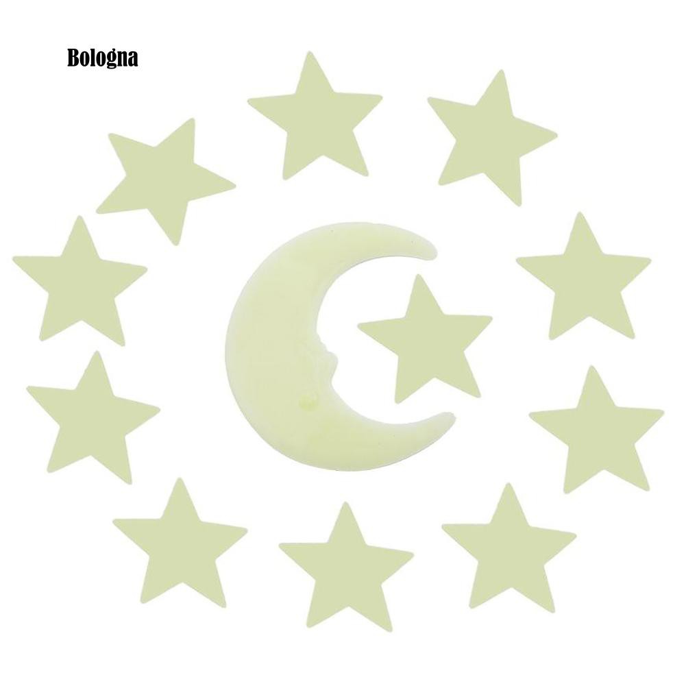 12 Sticker Dán Tường Dạ Quang Hình Trăng Sao