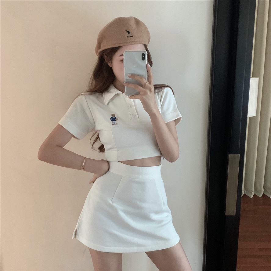 Set đồ croptop kèm chân váy Lyihome, chất thun mềm mịn, co giãn thoải mái