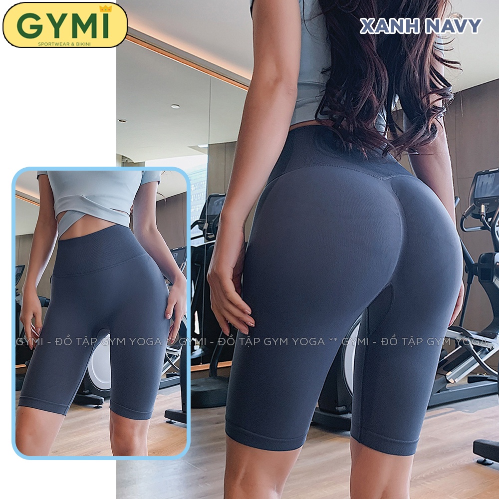 Quần tập gym yoga nữ chun mông GYMI QL09 dáng ngố lửng biker thể thao lưng cao nâng mông chất dệt cao cấp